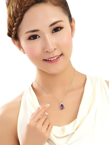 Sterling Silver Angel Tears Amethyst Crystal Purple Pendant Necklace - The Jewellery Supermarket